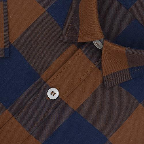 Men's 100% Cotton Big / Buffalo Checkered Half Sleeves Shirt (Brown)