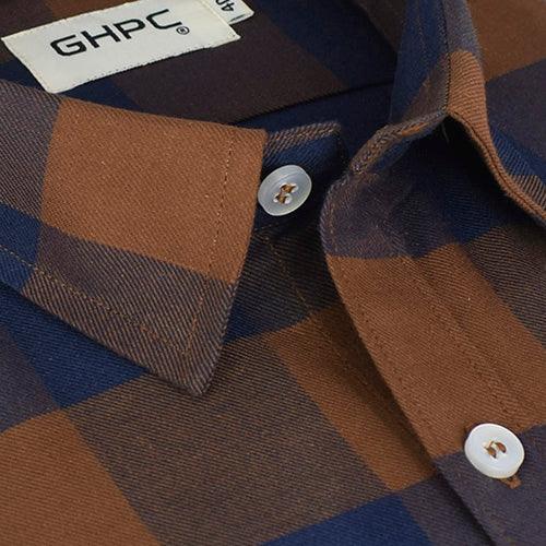 Men's 100% Cotton Big / Buffalo Checkered Half Sleeves Shirt (Brown)