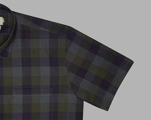 Men's 100% Cotton Big / Buffalo Checkered Half Sleeves Shirt (Multicolor)