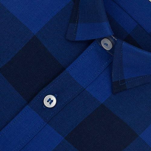 Men's 100% Cotton Big / Buffalo Checkered Half Sleeves Shirt (Royal Blue)