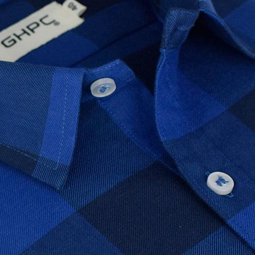 Men's 100% Cotton Big / Buffalo Checkered Half Sleeves Shirt (Royal Blue)