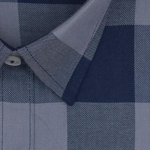 Men's 100% Cotton Big / Buffalo Checkered Half Sleeves Shirt (Steel Grey)