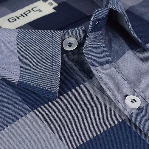 Men's 100% Cotton Big / Buffalo Checkered Half Sleeves Shirt (Steel Grey)