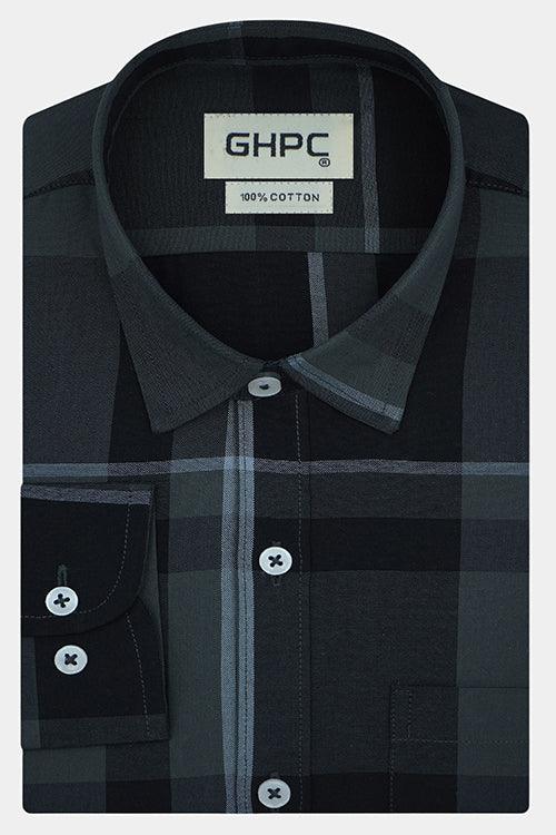 Men's 100% Cotton Big Checkered Full Sleeves Shirt (Grey)