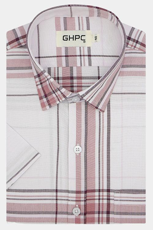 Men's 100% Cotton Big Checkered Half Sleeves Shirt (Cream (Off White))