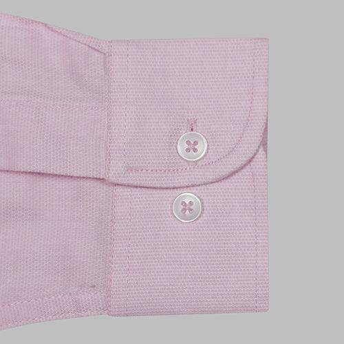 Men's 100% Cotton Bird's Eye Self Design Full Sleeves Shirt (Pink)