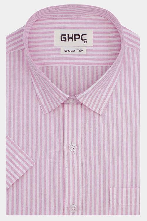 Men's 100% Cotton Candy Striped Half Sleeves Shirt (Pink)