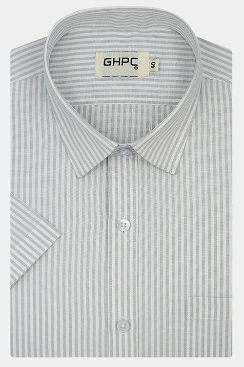Men's 100% Cotton Candy Stripes Half Sleeves Shirt (Grey)