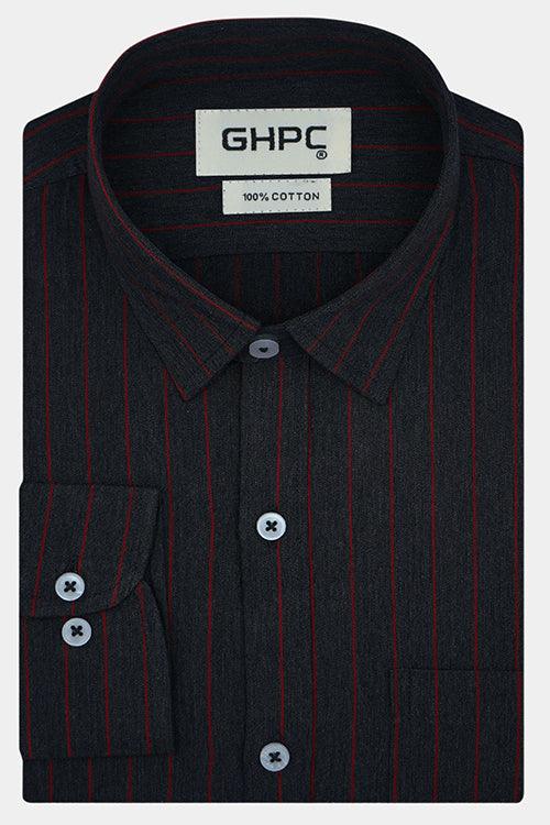 Men's 100% Cotton Chalk Striped Full Sleeves Shirt (Black)