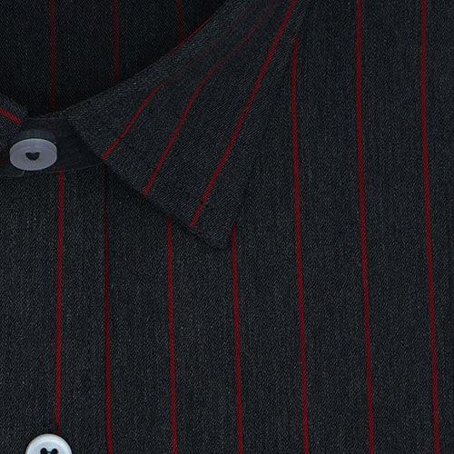 Men's 100% Cotton Chalk Striped Full Sleeves Shirt (Black)