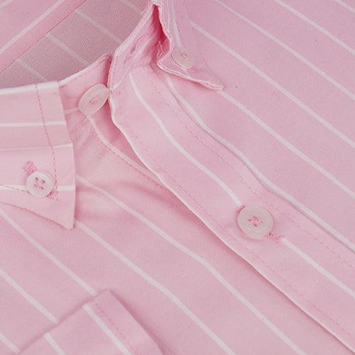 Men's 100% Cotton Chalk Striped Full Sleeves Shirt (Pink)