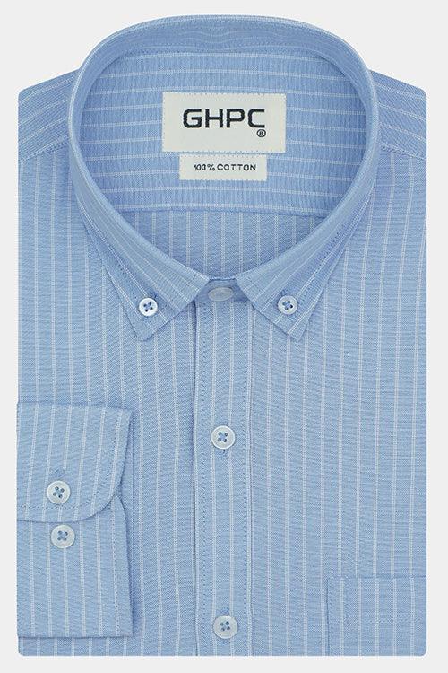 Men's 100% Cotton Chalk Striped Full Sleeves Shirt (Sky Blue)