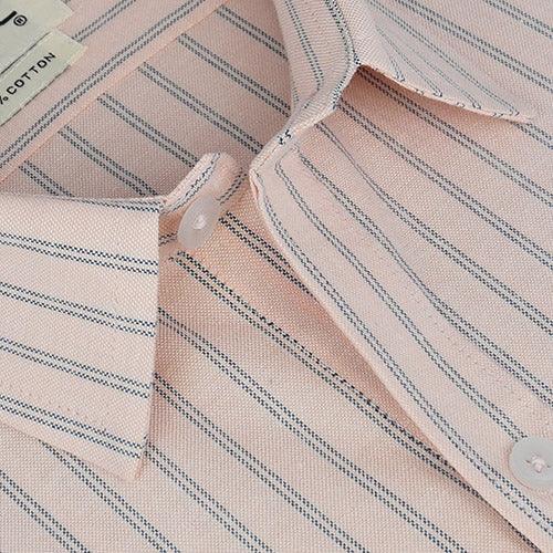 Men's 100% Cotton Chalk Striped Half Sleeves Shirt (Apricot)