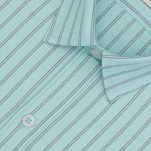 Men's 100% Cotton Chalk Striped Half Sleeves Shirt (Aqua)