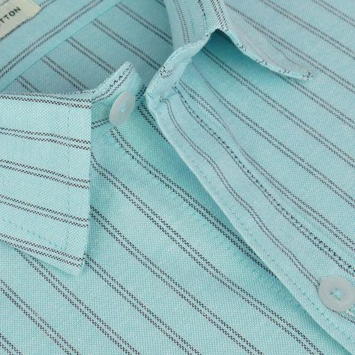 Men's 100% Cotton Chalk Striped Half Sleeves Shirt (Aqua)