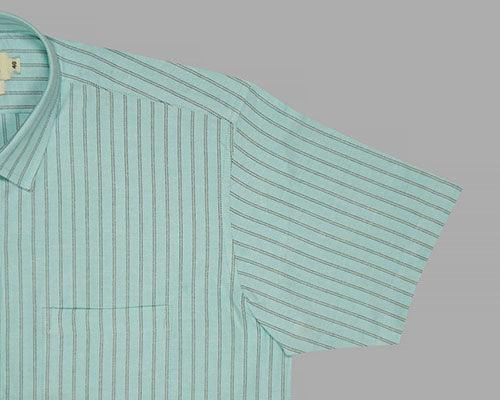 Men's 100% Cotton Chalk Striped Half Sleeves Shirt (Aqua)