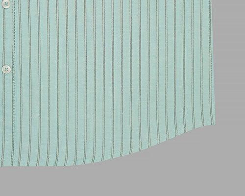 Men's 100% Cotton Chalk Striped Half Sleeves Shirt (Aqua)