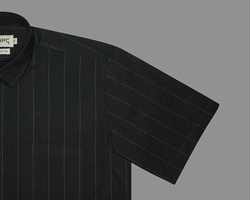 Men's 100% Cotton Chalk Striped Half Sleeves Shirt (Black)