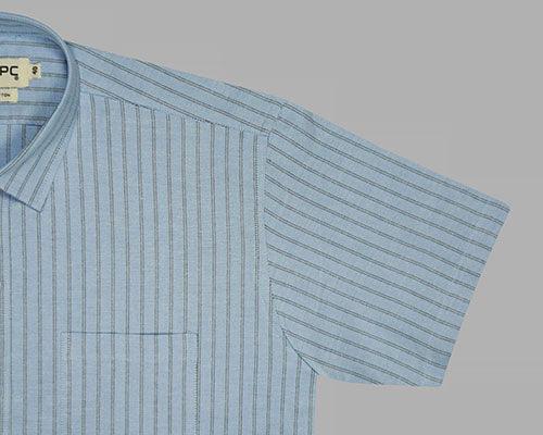 Men's 100% Cotton Chalk Striped Half Sleeves Shirt (Blue)