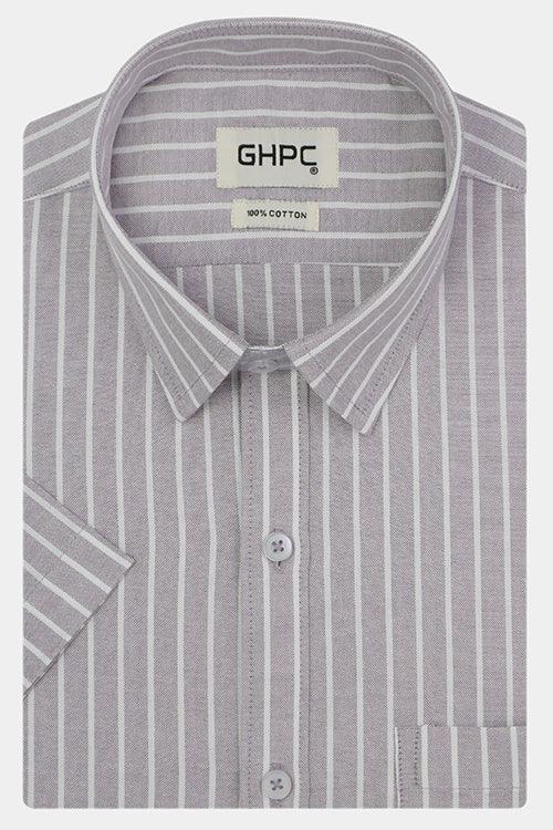Men's 100% Cotton Chalk Striped Half Sleeves Shirt (Lilac)
