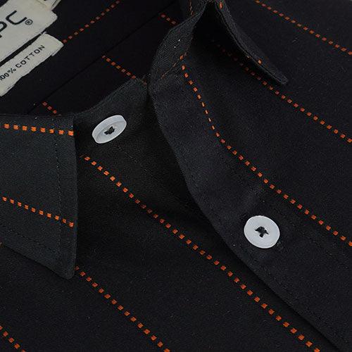 Men's 100% Cotton Chalk Striped Half Sleeves Shirt (Orange)