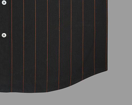 Men's 100% Cotton Chalk Striped Half Sleeves Shirt (Orange)