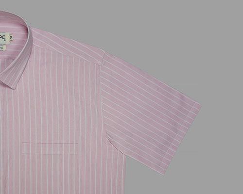 Men's 100% Cotton Chalk Striped Half Sleeves Shirt (Pink)