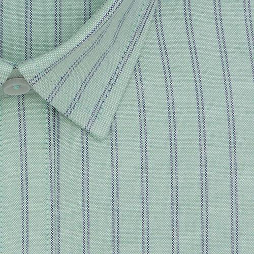 Men's 100% Cotton Chalk Striped Half Sleeves Shirt (Pista Green)