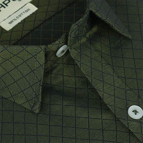 Men's 100% Cotton Chevron Half Sleeves Shirt (Olive Green)