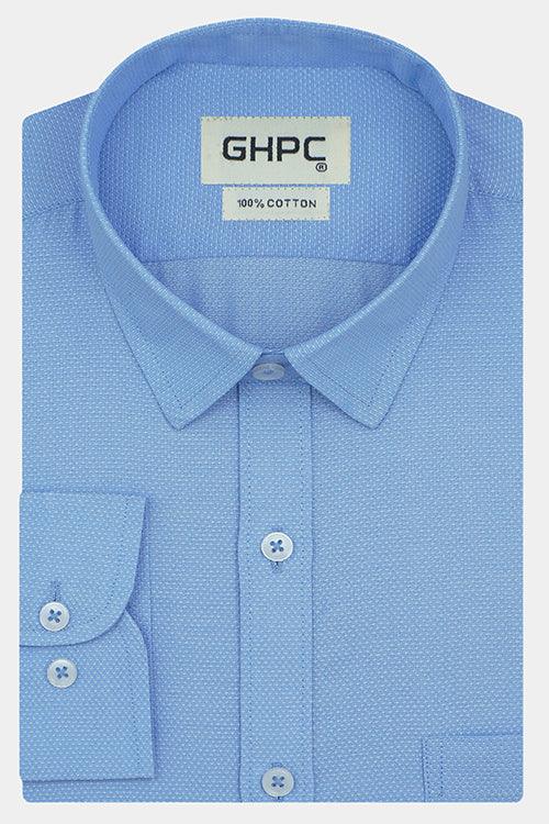 Men's 100% Cotton Dobby Self Design Full Sleeves Shirt (Blue)