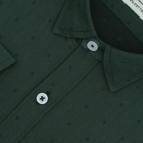 Men's 100% Cotton Dobby Self Design Full Sleeves Shirt (Forest Green)