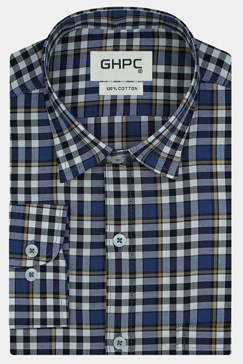 Men's 100% Cotton Dupplin Checkered Full Sleeves Shirt (Blue)