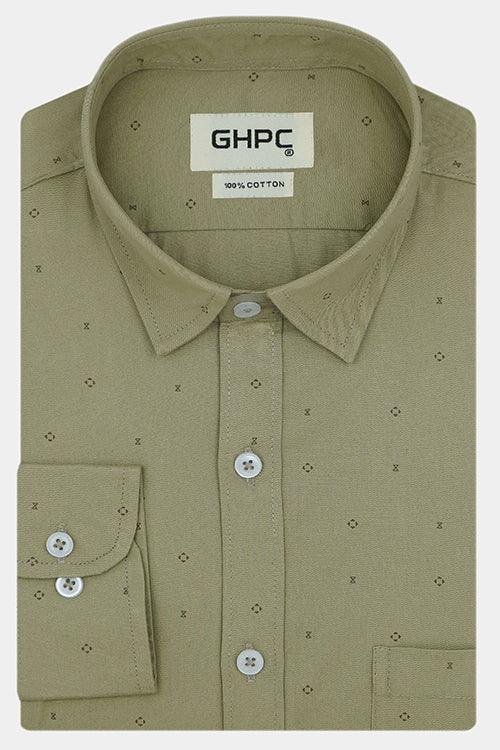 Men's 100% Cotton Geometric Print Full Sleeves Shirt (Khaki)