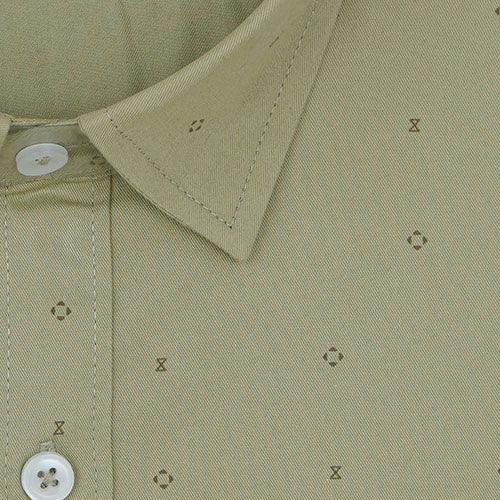 Men's 100% Cotton Geometric Print Full Sleeves Shirt (Khaki)