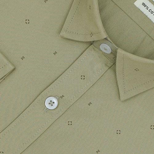 Men's 100% Cotton Geometric Print Full Sleeves Shirt (Khaki)