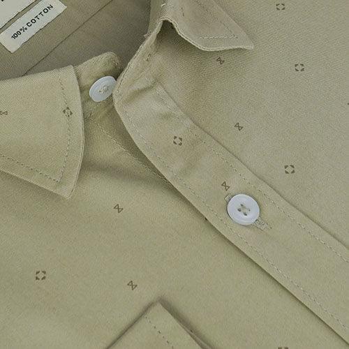 Men's 100% Cotton Geometric Print Full Sleeves Shirt (Khaki)