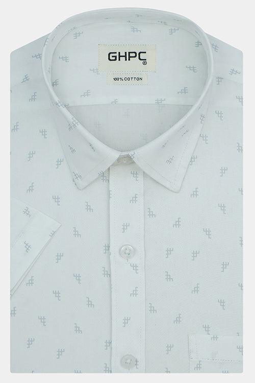 Men's 100% Cotton Geometric Print Half Sleeves Shirt (White)