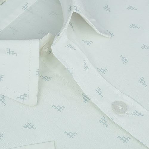 Men's 100% Cotton Geometric Print Half Sleeves Shirt (White)