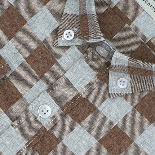 Men's 100% Cotton Gingham Checkered Full Sleeves Shirt (Brown)