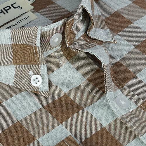 Men's 100% Cotton Gingham Checkered Full Sleeves Shirt (Brown)