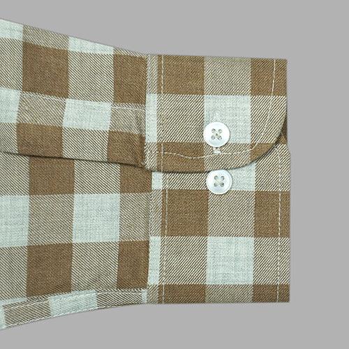 Men's 100% Cotton Gingham Checkered Full Sleeves Shirt (Brown)