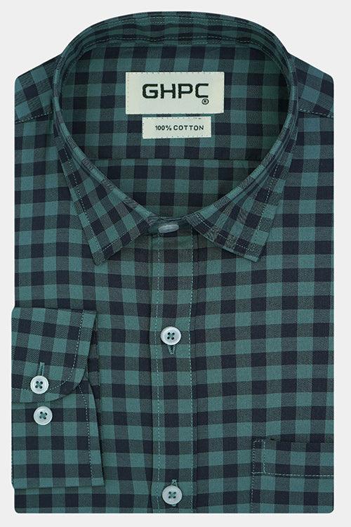 Men's 100% Cotton Gingham Checkered Full Sleeves Shirt (Sea Green)