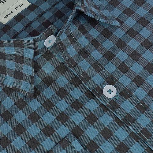 Men's 100% Cotton Gingham Checkered Full Sleeves Shirt (Sky Blue)