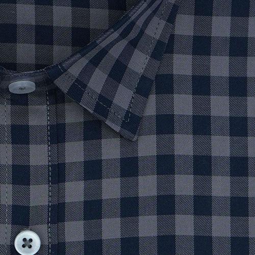 Men's 100% Cotton Gingham Checkered Full Sleeves Shirt (Steel Grey)