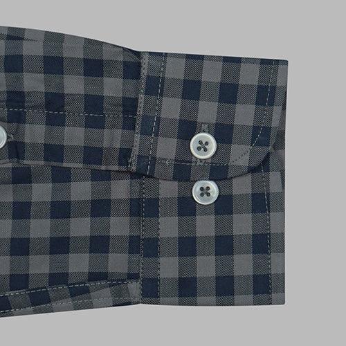 Men's 100% Cotton Gingham Checkered Full Sleeves Shirt (Steel Grey)