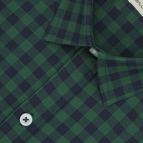 Men's 100% Cotton Gingham Checkered Half Sleeves Shirt (Forest Green)