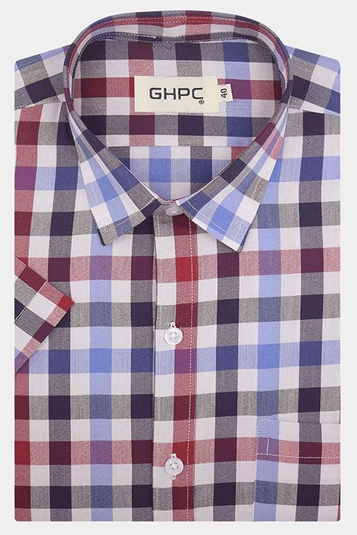 Men's 100% Cotton Gingham Checkered Half Sleeves Shirt (Multicolor)
