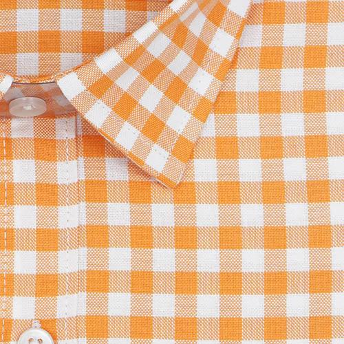 Men's 100% Cotton Gingham Checkered Half Sleeves Shirt (Orange)