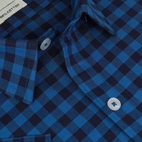Men's 100% Cotton Gingham Checkered Half Sleeves Shirt (Sky Blue)