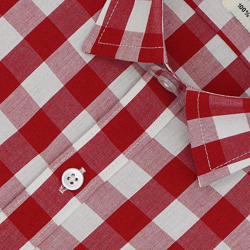 Men's 100% Cotton Gingham Checks Half Sleeves Shirt (Red)